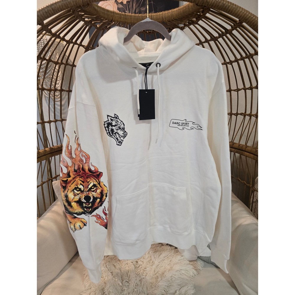 Darc Sport Wolves Club Premium Vintage Hoodie Cream Wolf Graphic Mens Large NWT